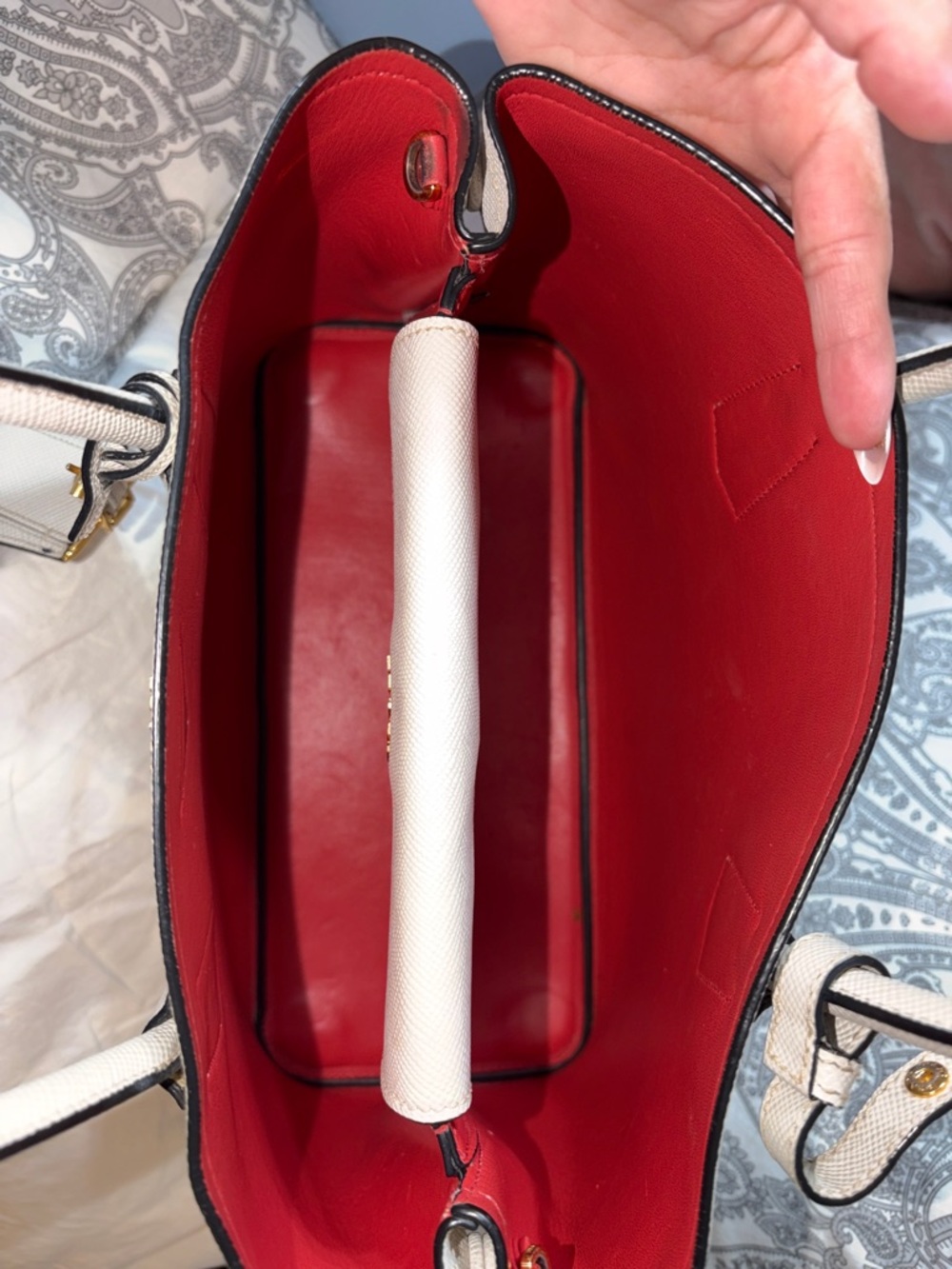 Prada Cream Saffiano Tote with Red Interior and Gold Hardware Double Bag - Picture 8 of 8